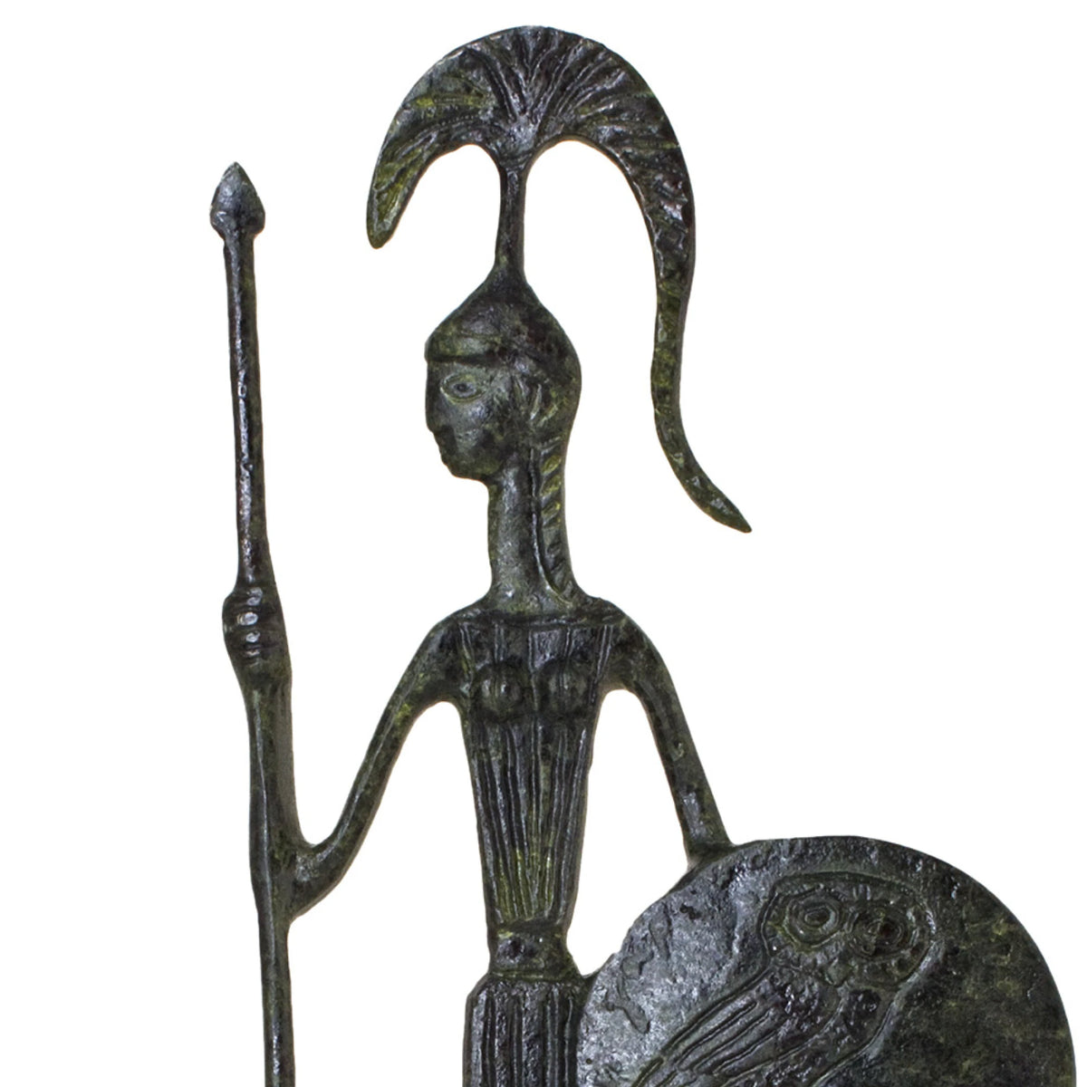 Athena with Shield and Spear – Bronze Sculpture – 18 cm – Dark Green