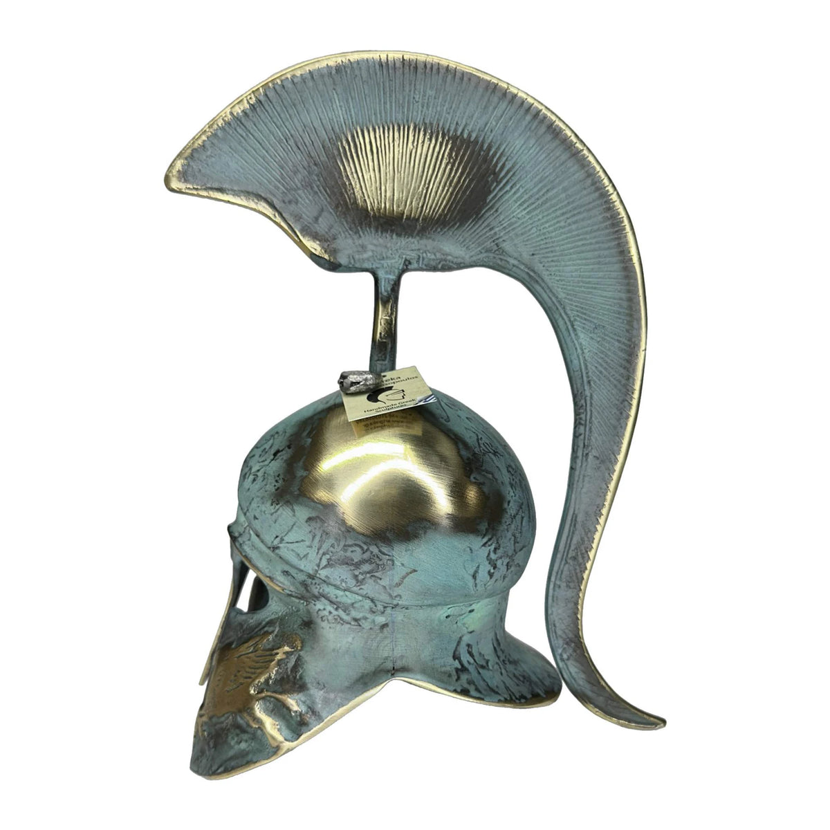 Corinthian Helmet with Pegasus and Tall Crest – 22 cm – Blue & Gold