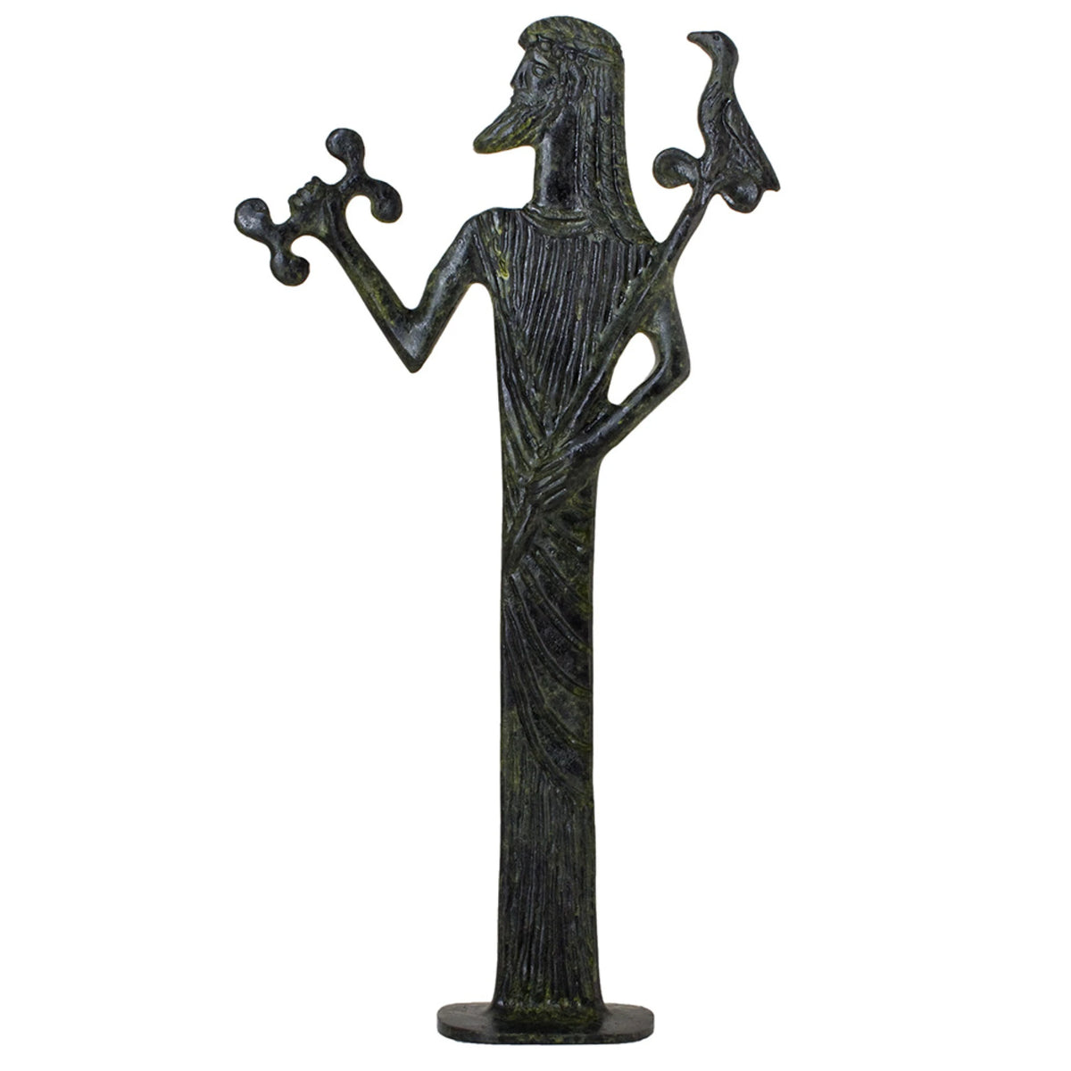 Zeus with Sceptre and Eagle – Flat Sculpture – 25 cm – Dark Green