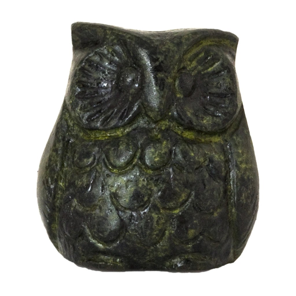 Forward-Facing Owl – Solid Sculpture – 3 cm – Dark Green