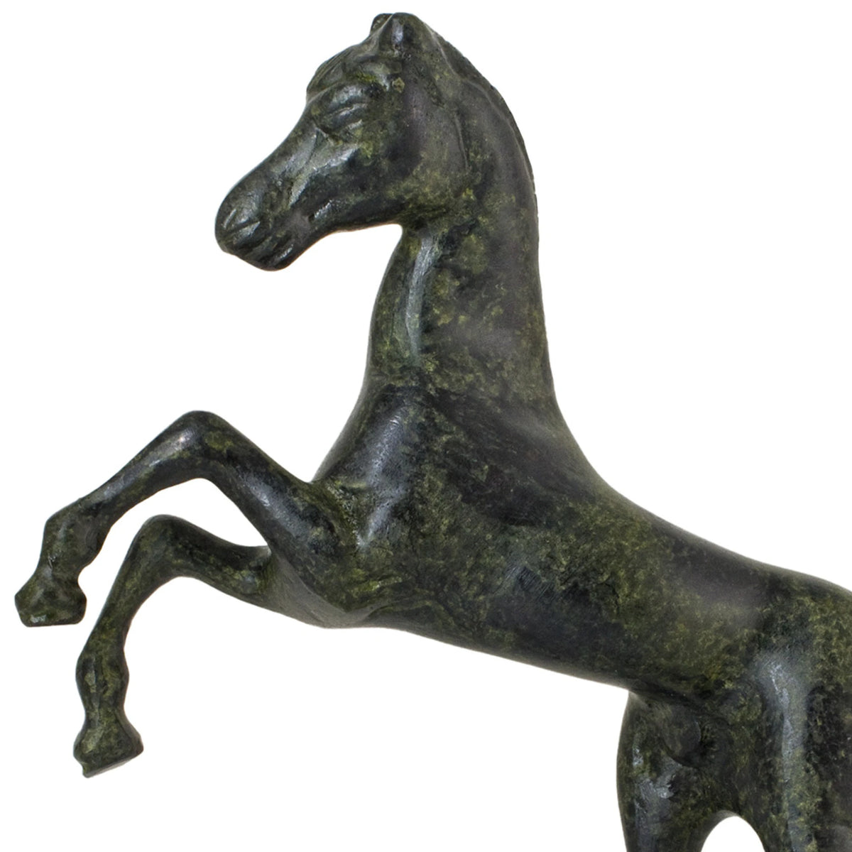 Rearing Horse – Solid Bronze Sculpture – 15 cm – Dark Green
