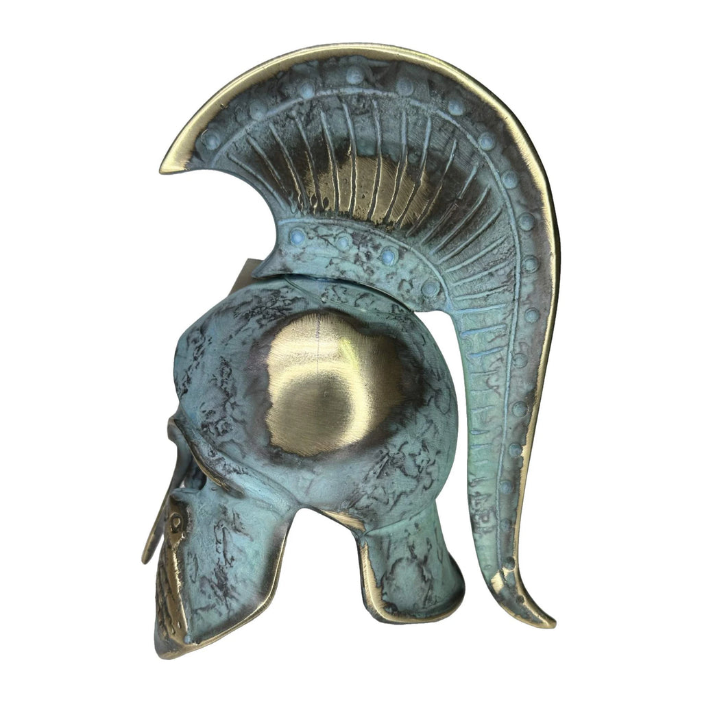Studded Corinthian Helmet with Owl and Short Crest – 14 cm – Blue & Gold