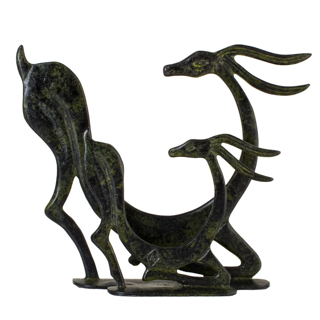 Two Deer – Bronze Sculpture – 15 cm – Dark Green