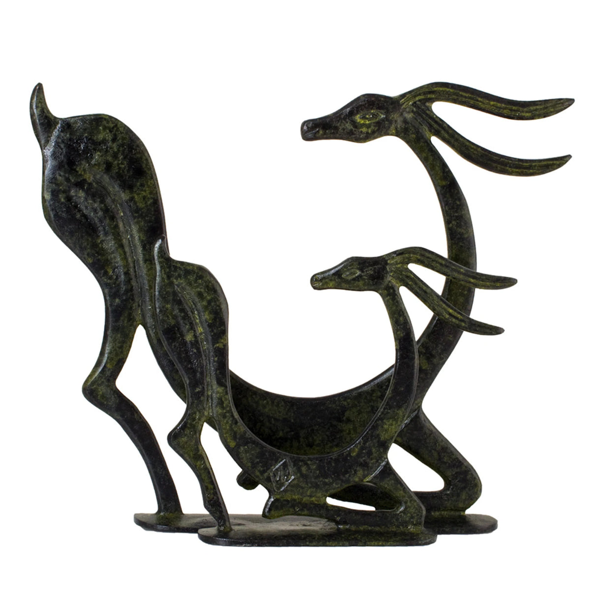 Two Deer – Bronze Sculpture – 15 cm – Dark Green