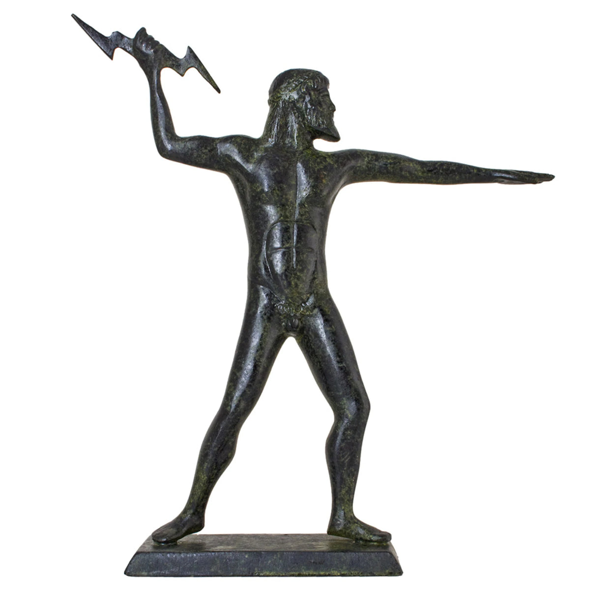 Zeus with Thunderbolt – Solid Sculpture – 37 cm – Dark Green
