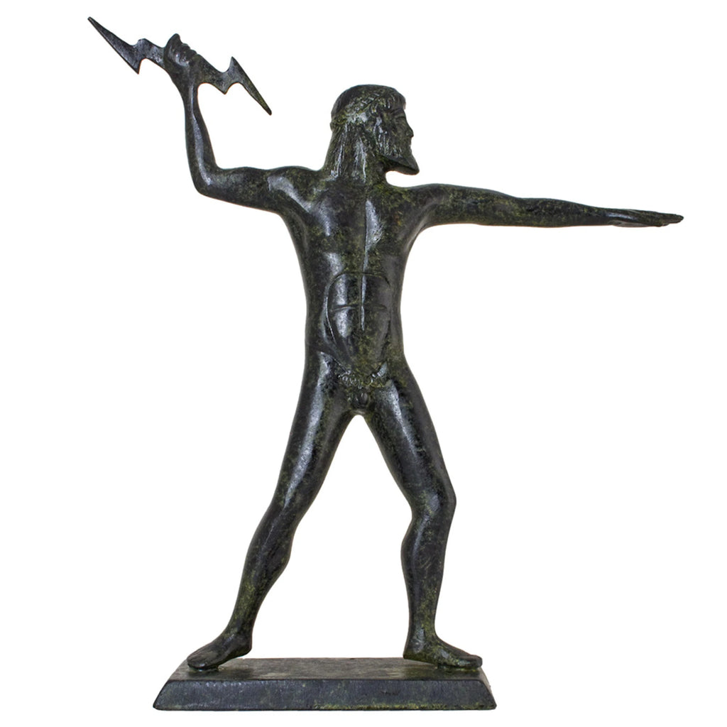 Zeus with Thunderbolt – Solid Sculpture – 17 cm – Dark Green