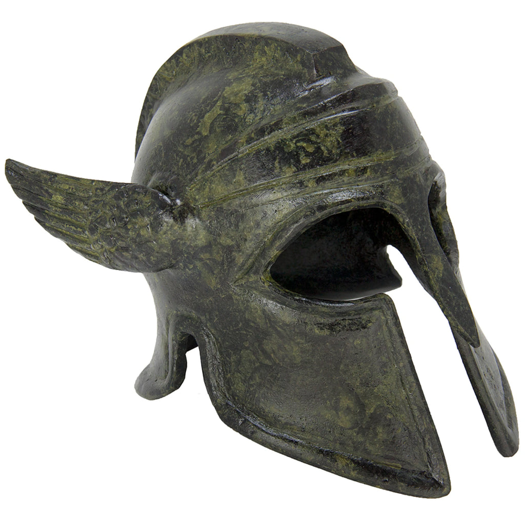Winged Corinthian Helmet – Bronze Sculpture – 12 cm – Dark Green