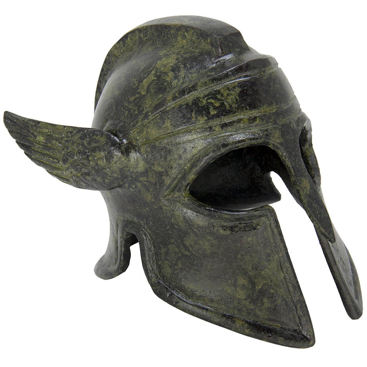 Winged Corinthian Helmet – Bronze Sculpture – 12 cm – Dark Green