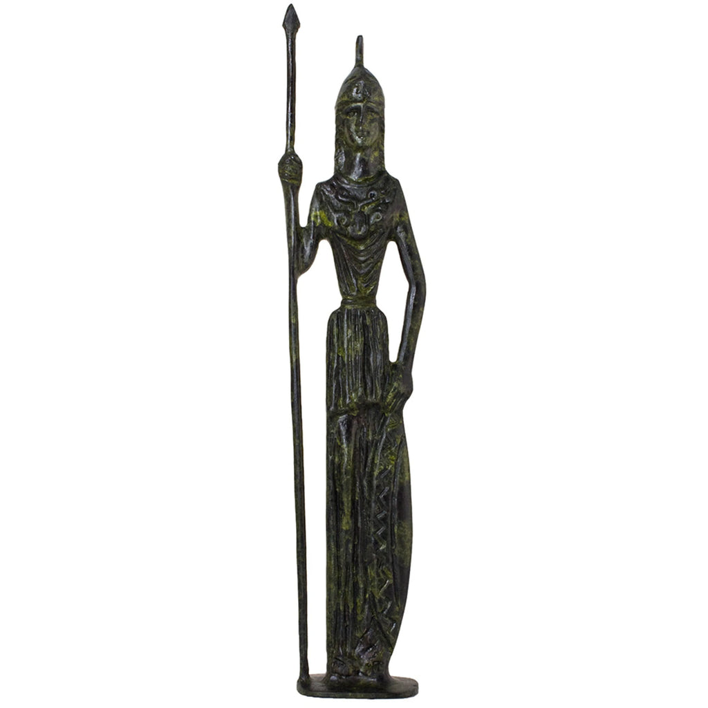 Athena with Shield and Spear – Flat Sculpture – 24 cm – Dark Green