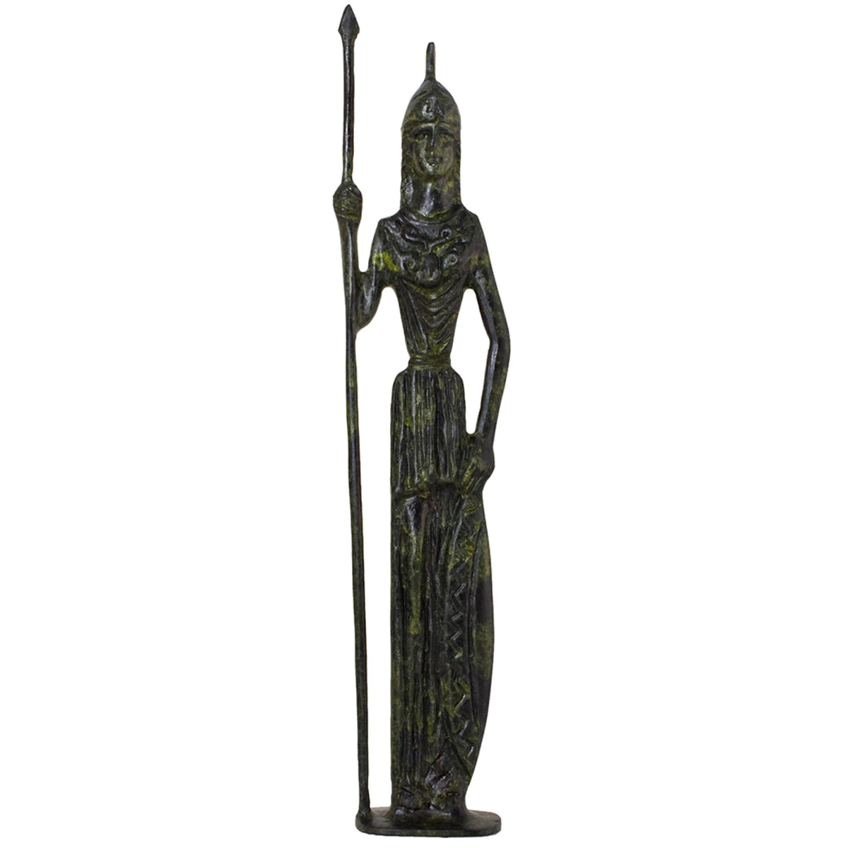 Athena with Shield and Spear – Flat Sculpture – 24 cm – Dark Green