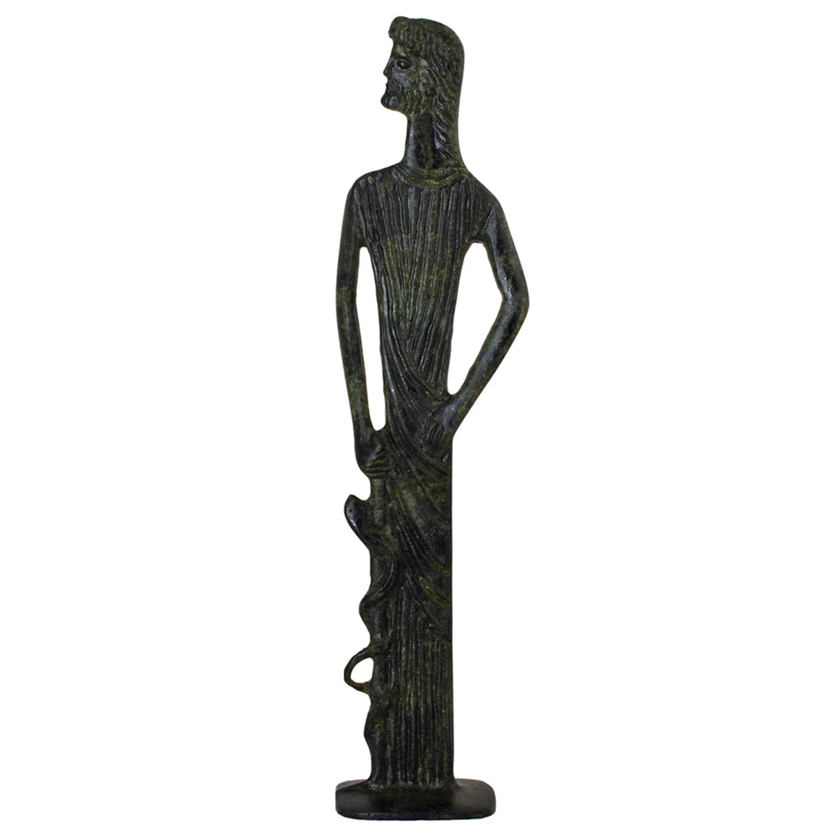 Hippocrates with Staff and Snake – Sculpture – 25 cm – Dark Green