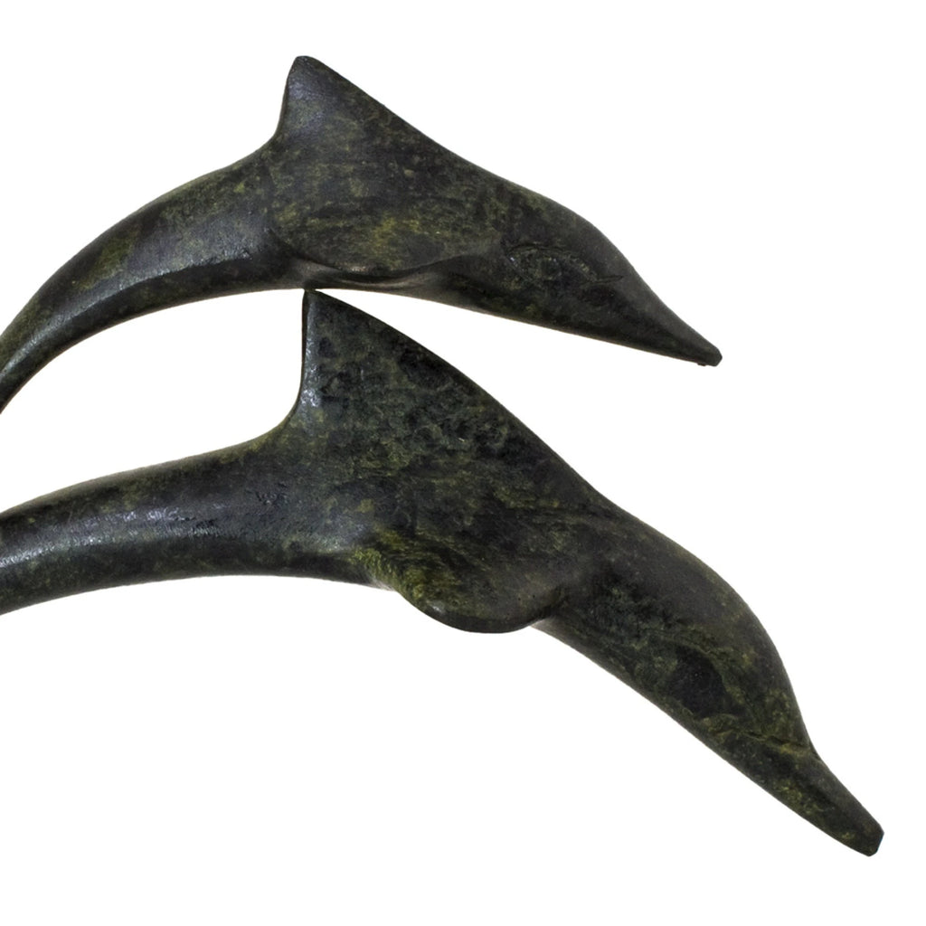 Two Playful Dolphins – Bronze Sculpture – 12 cm – Dark Green