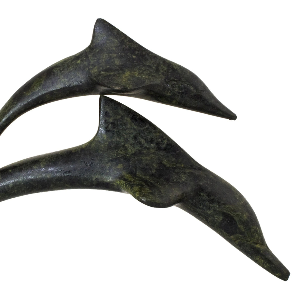 Two Playful Dolphins – Bronze Sculpture – 12 cm – Dark Green