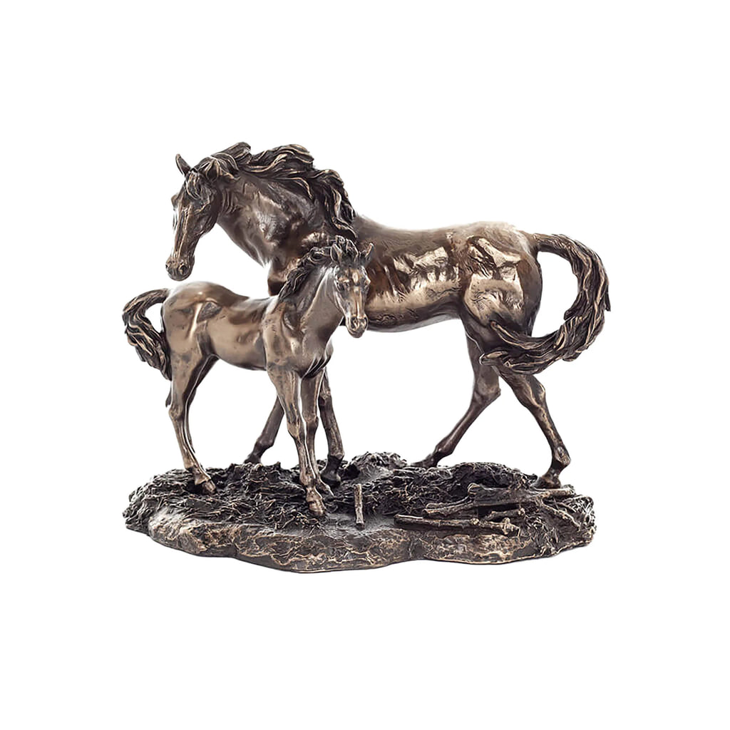 Mare with Her Foal – Bronze-Finish Resin Statue – 15 cm – view 1