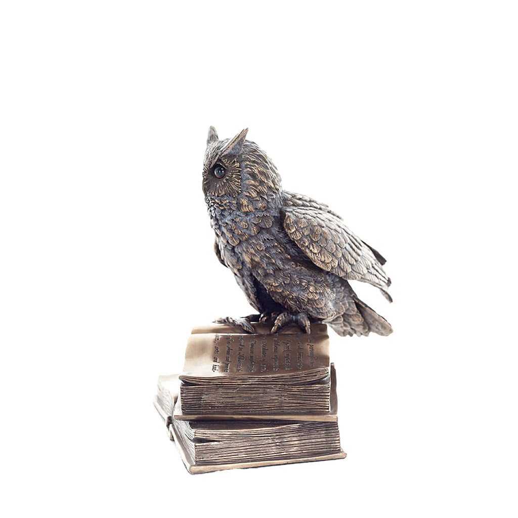 Wise Owl on Books — Bronze-Finish Statue – 17 cm – view 2