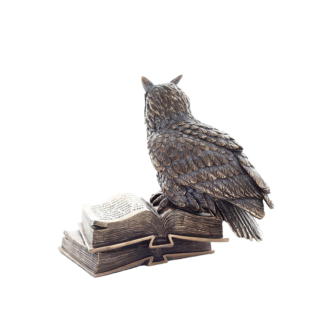 Wise Owl on Books — Bronze-Finish Statue – 17 cm – view 3