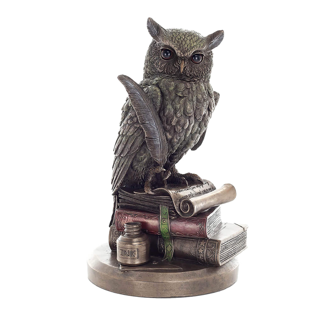 Owl with Quill and Books — Bronze-Finish Statue, 23 cm – view 1