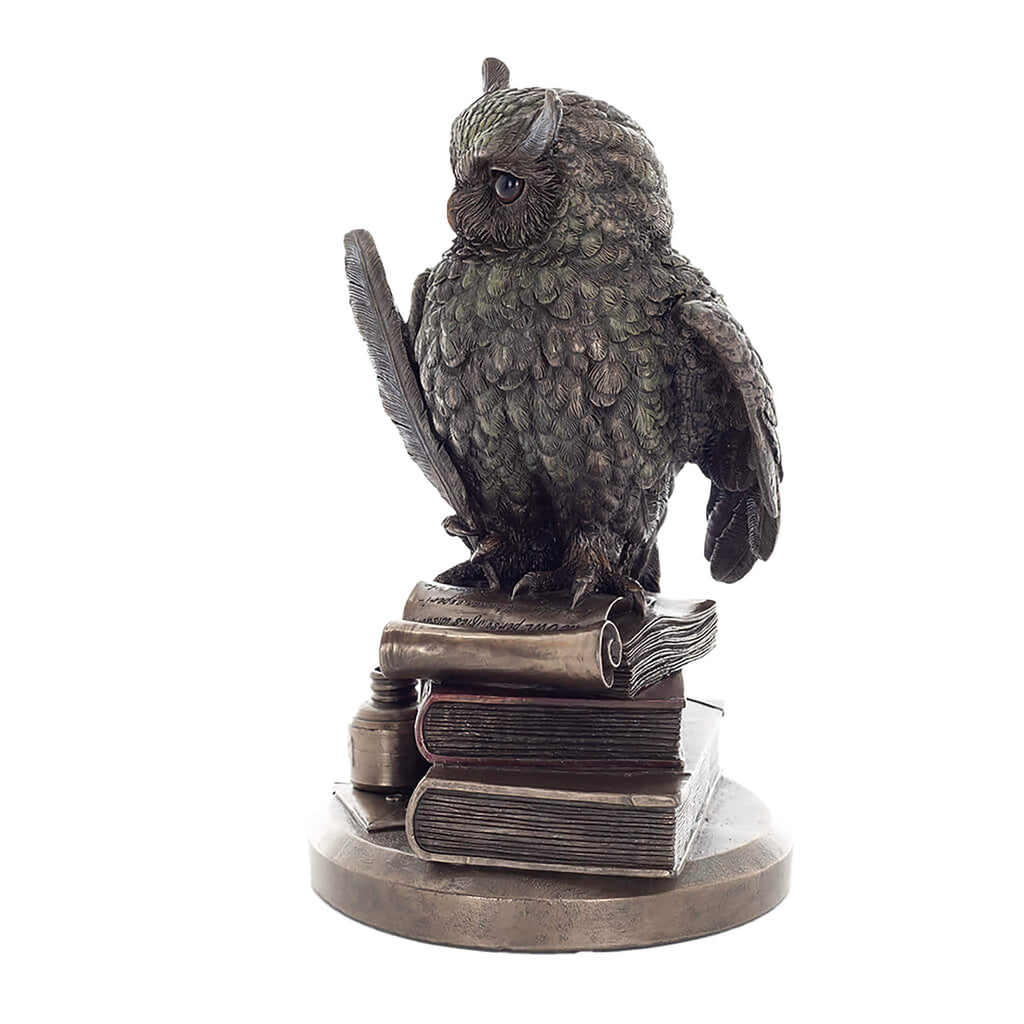Owl with Quill and Books — Bronze-Finish Statue, 23 cm – view 2