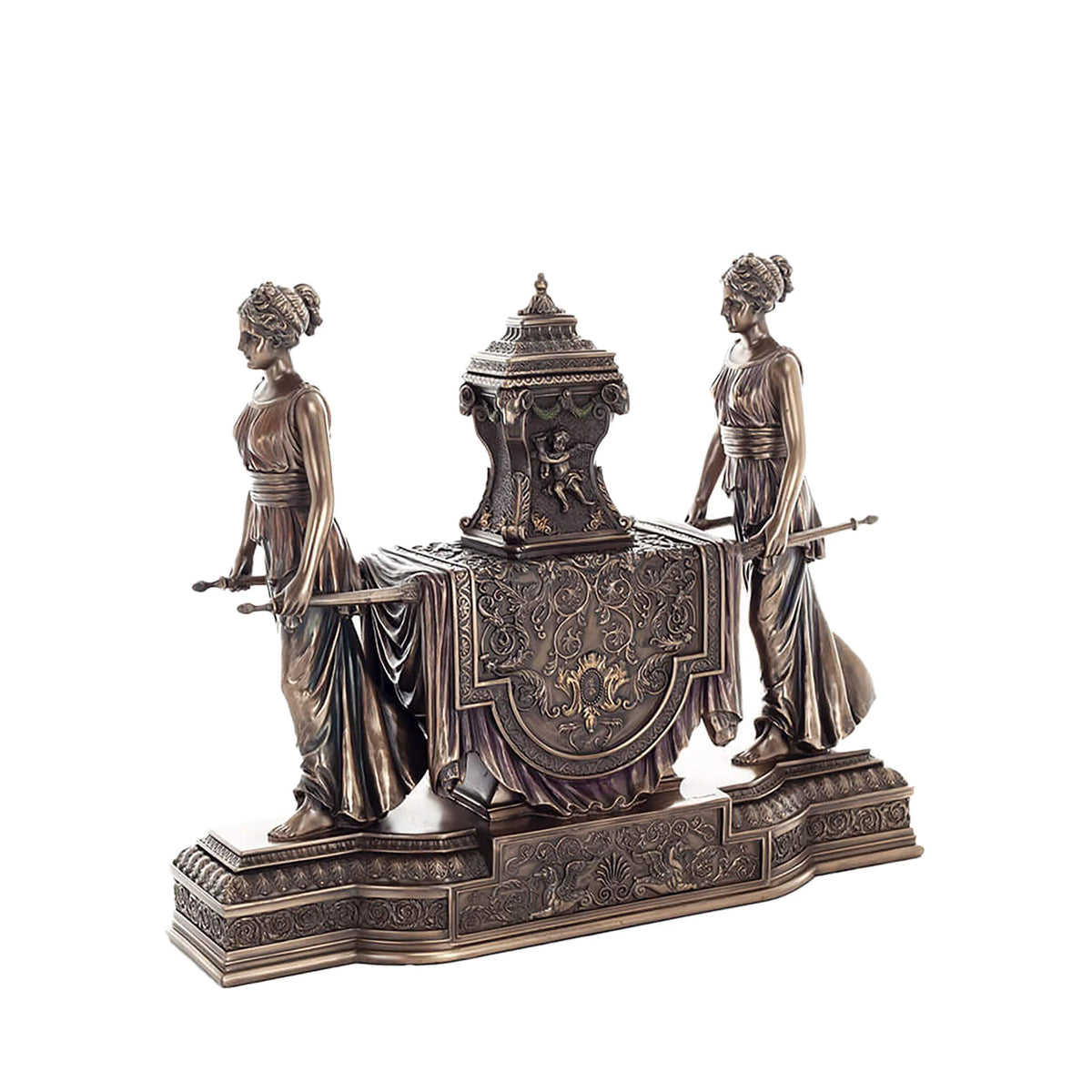Table Clock with Two Female Figures — Bronze-Finish Decorative Clock – 30 × 36 cm – view 3