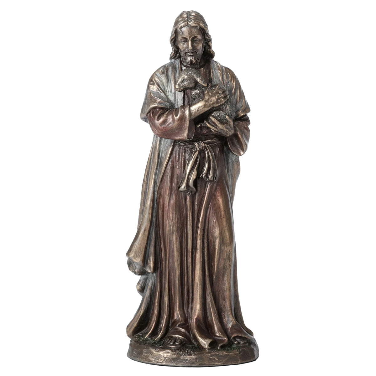 Jesus, the Good Shepherd – Bronze-Finish Resin Statue – 16 cm – view 1