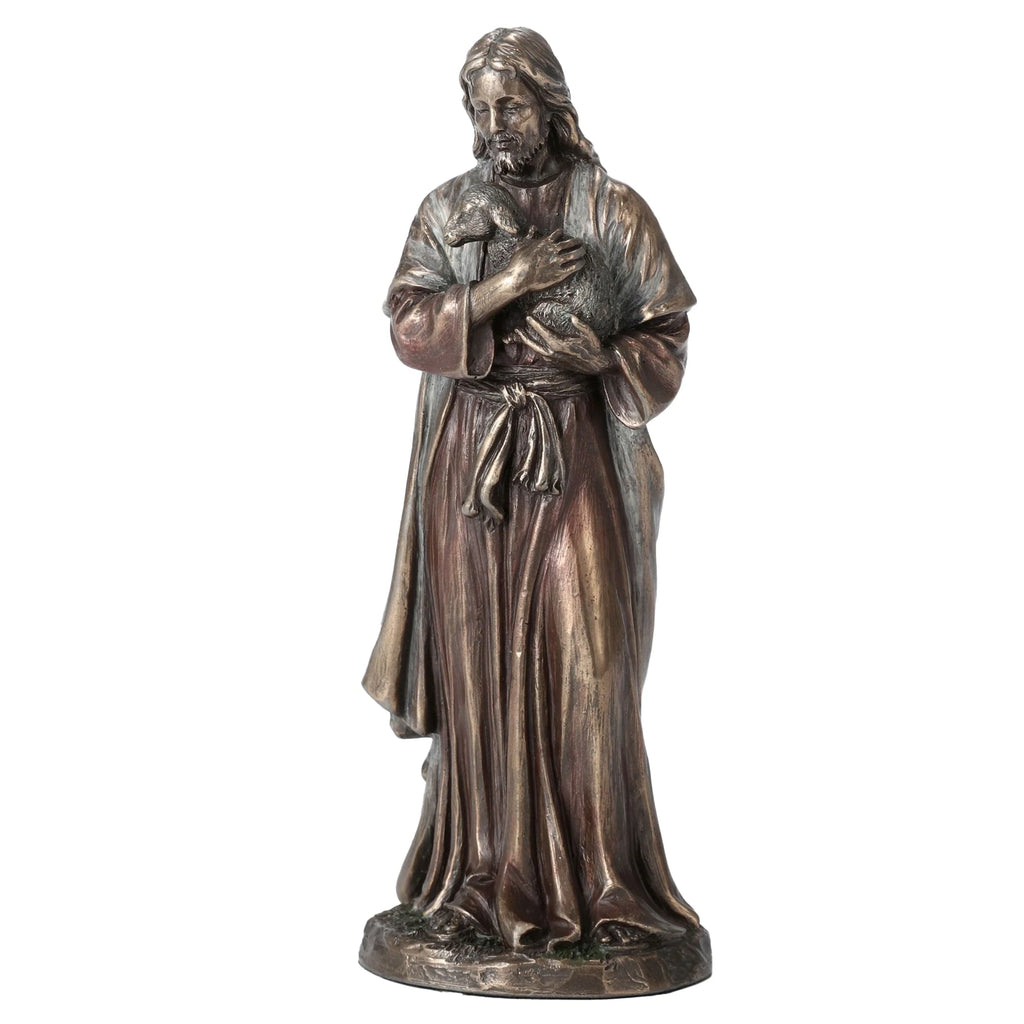 Jesus, the Good Shepherd – Bronze-Finish Resin Statue – 16 cm – view 2