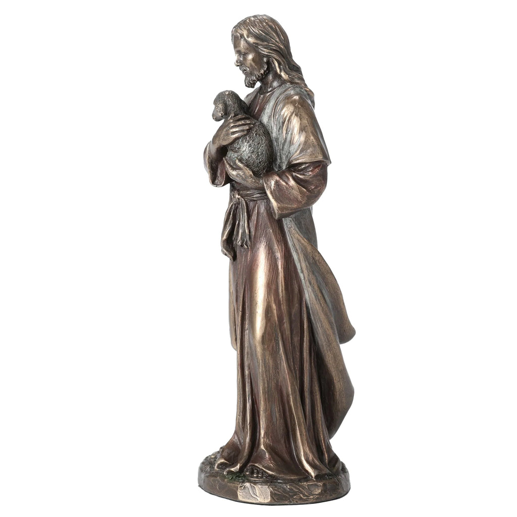 Jesus, the Good Shepherd – Bronze-Finish Resin Statue – 16 cm – view 3