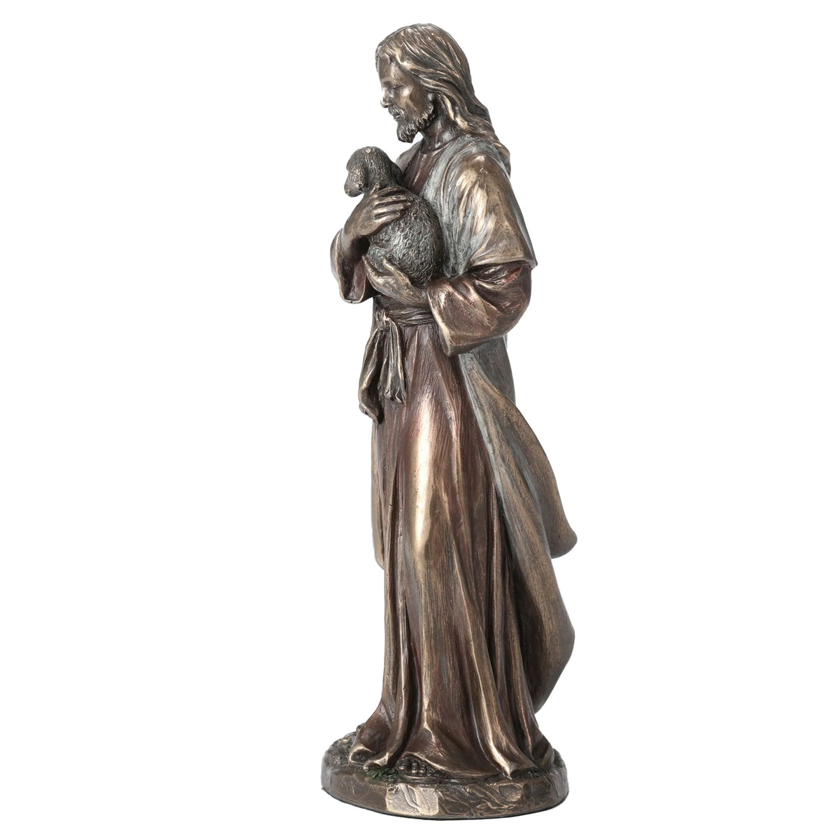 Jesus, the Good Shepherd – Bronze-Finish Resin Statue – 16 cm – view 3