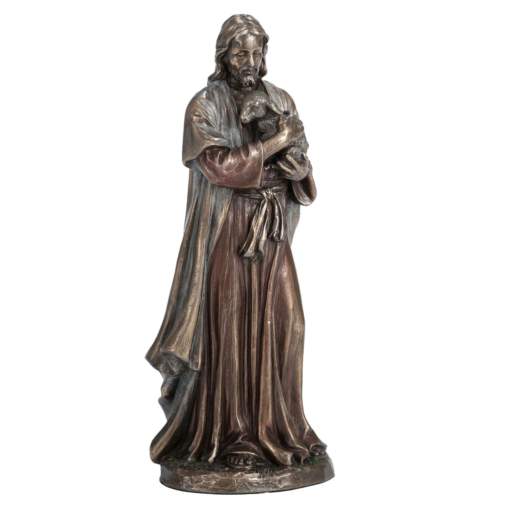 Jesus, the Good Shepherd – Bronze-Finish Resin Statue – 16 cm – view 5