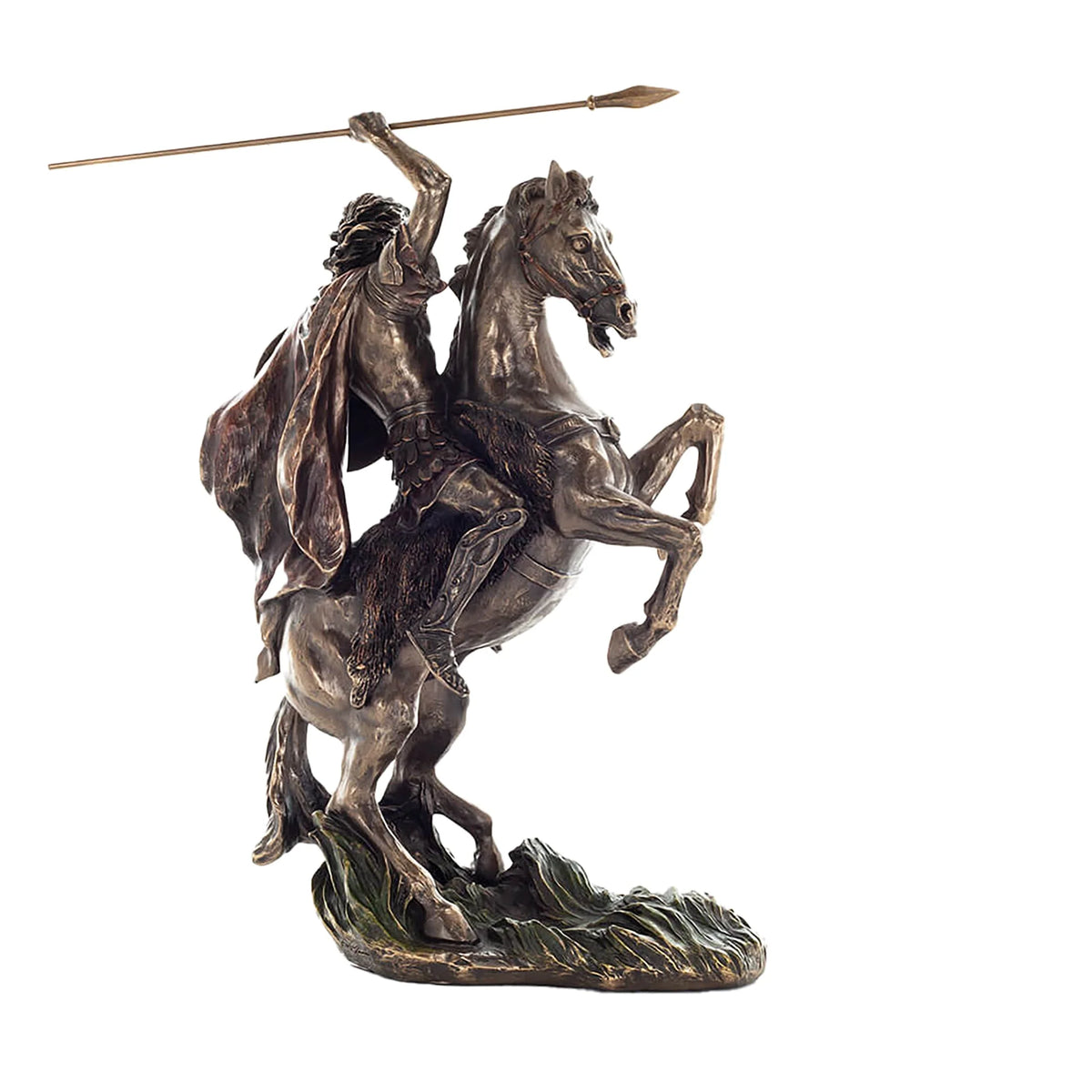 Alexander the Great on Horseback Bronze-Finish Statue – 31.5 cm – view 1