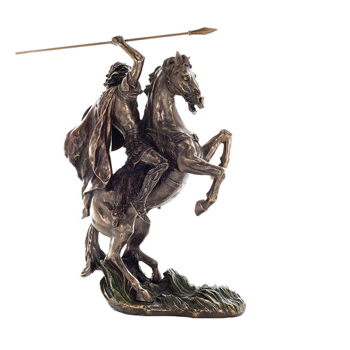 Alexander the Great on Horseback Bronze-Finish Statue – 31.5 cm – view 1