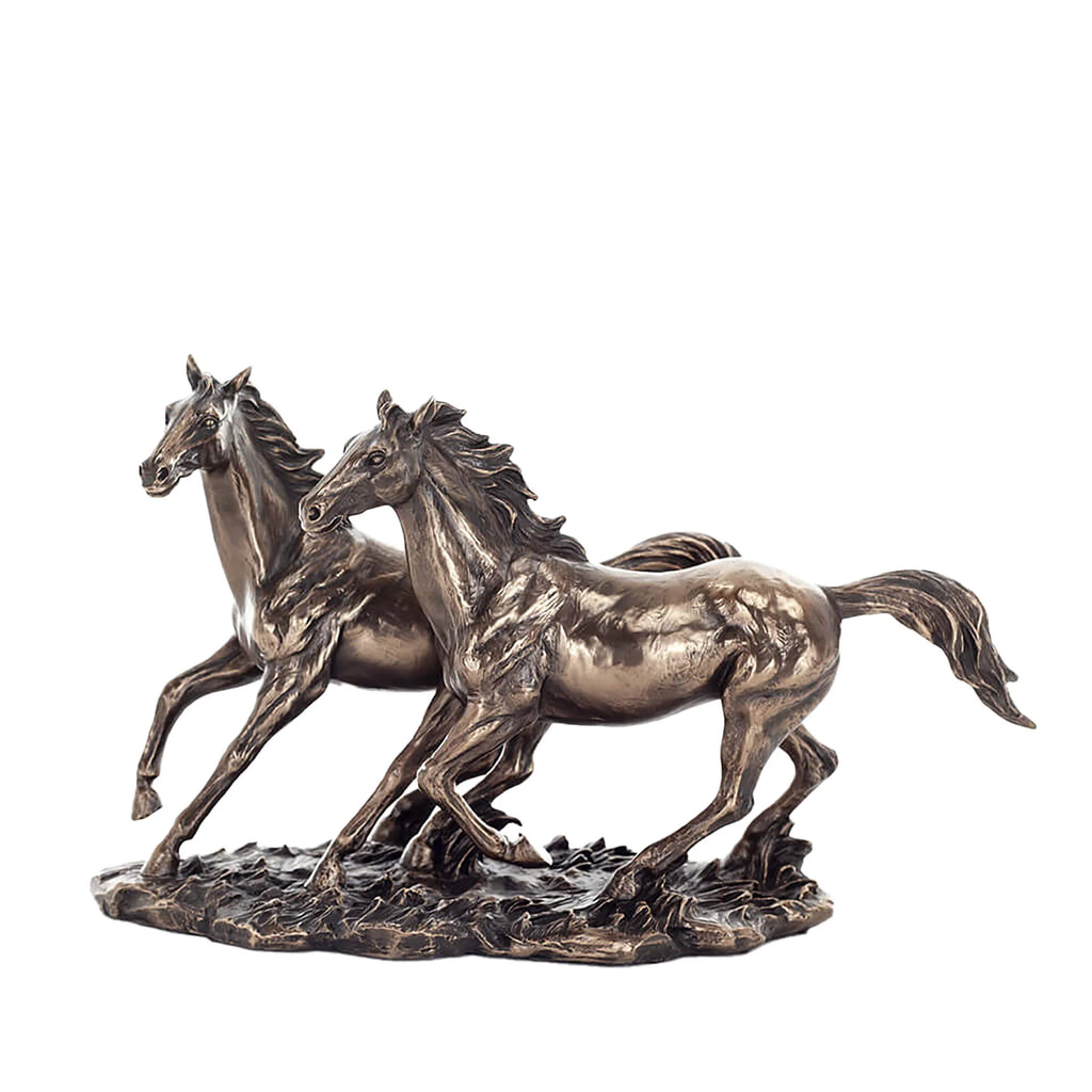 Galloping Horses – Bronze-Finish Resin Statue – 28 × 16 cm – view 1