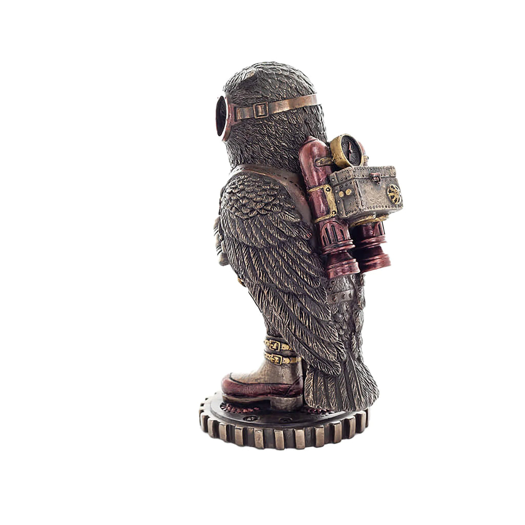 Steampunk Mechanical Owl — Bronze Finish Statue, 16 cm – view 2