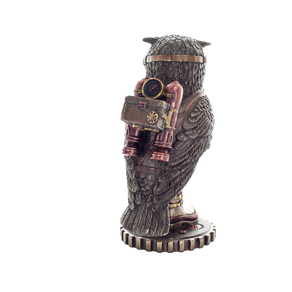 Steampunk Mechanical Owl — Bronze Finish Statue, 16 cm – view 3