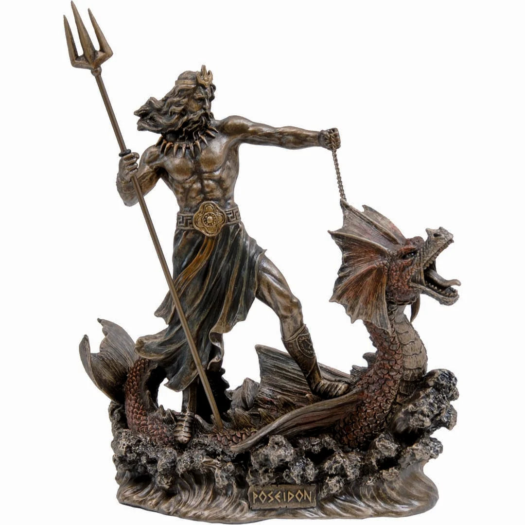 Poseidon Riding a Sea Dragon – Bronze-Finish Statue – 20 cm – view 1