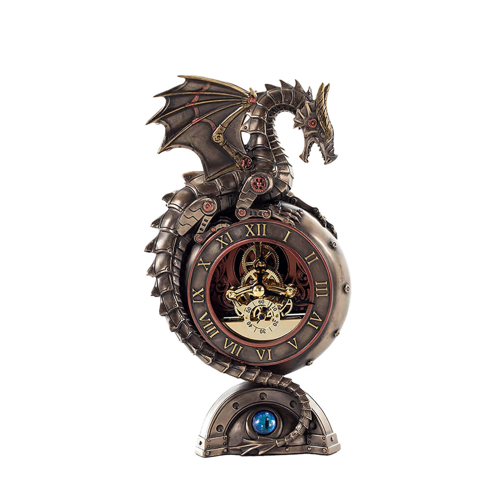 Steampunk Dragon Table Clock — Bronze Finish Decorative Clock, 24.6 cm – view 1