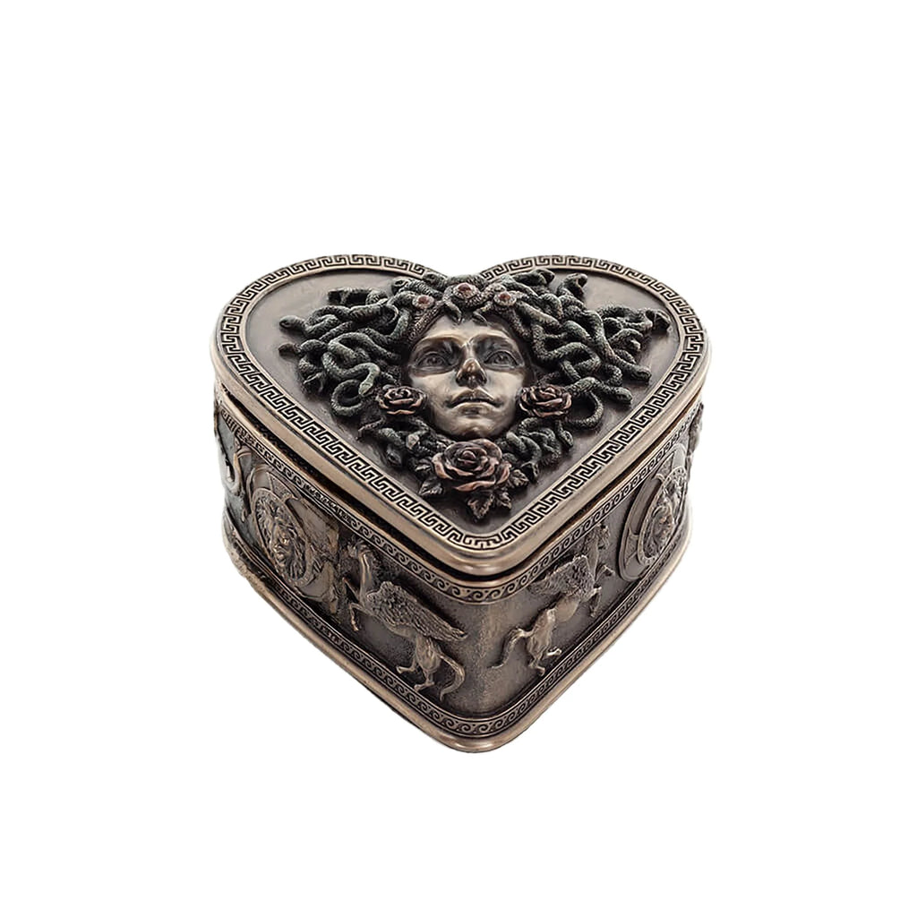 Heart-Shaped Medusa Bronze-Finish Jewellery Box – 11.5 × 9 cm – view 1