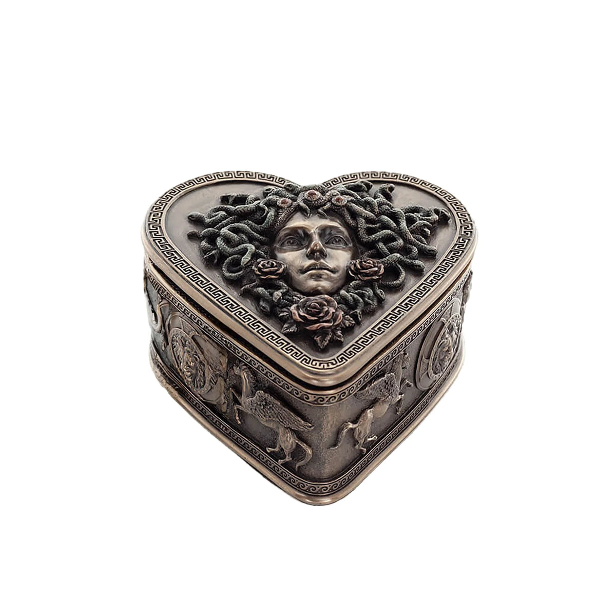 Heart-Shaped Medusa Bronze-Finish Jewellery Box – 11.5 × 9 cm – view 1