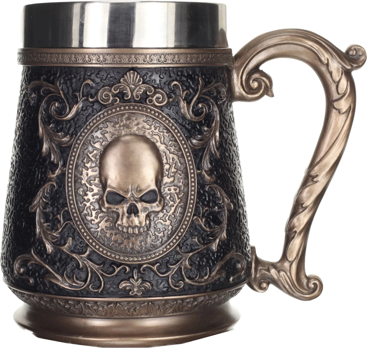 Decorative Mug with Gothic Skull — Bronze-Finish Decorative Mug, 17.7 × 14.5 cm – view 1