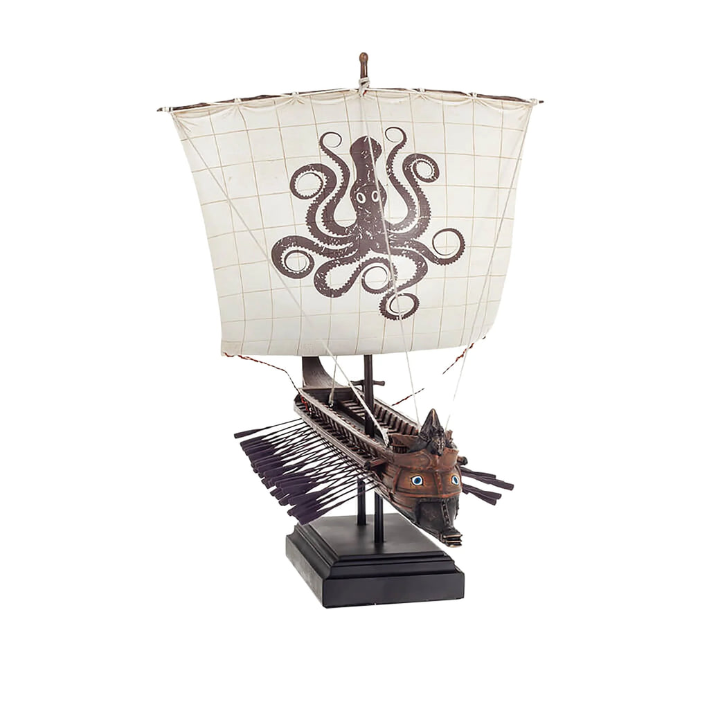 Ancient Greek Trireme with Sail and Rowers — Bronze Finish Ship Model, 35 × 22 × 26 cm – view 2