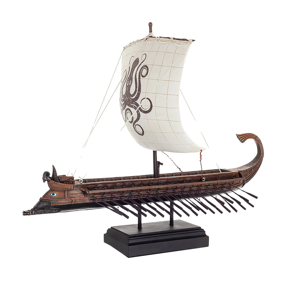 Ancient Greek Trireme with Sail and Rowers — Bronze Finish Ship Model, 35 × 22 × 26 cm – view 3