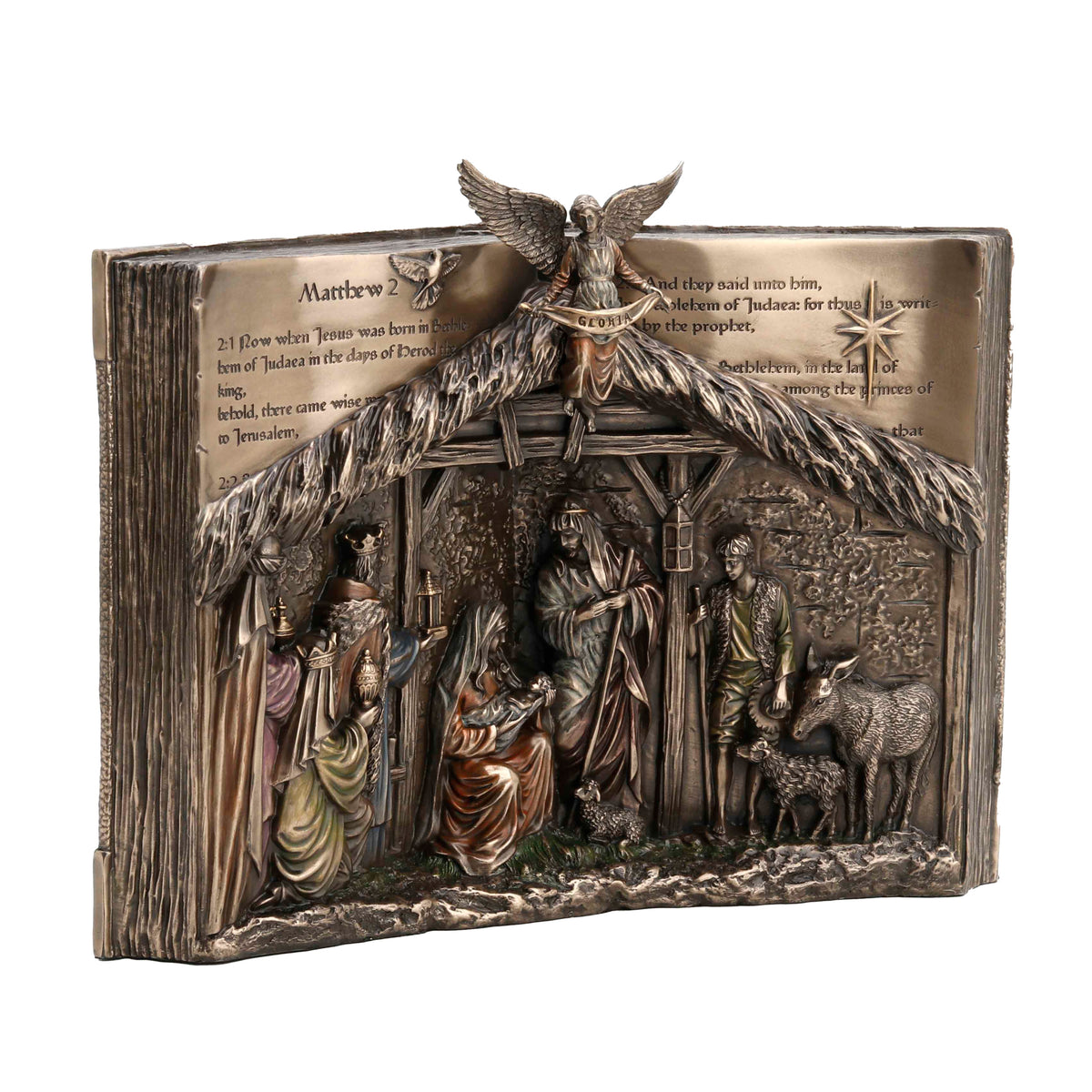 The Nativity on a Bible Base – Bronze-Finish Statue – 29.5 cm – view 2