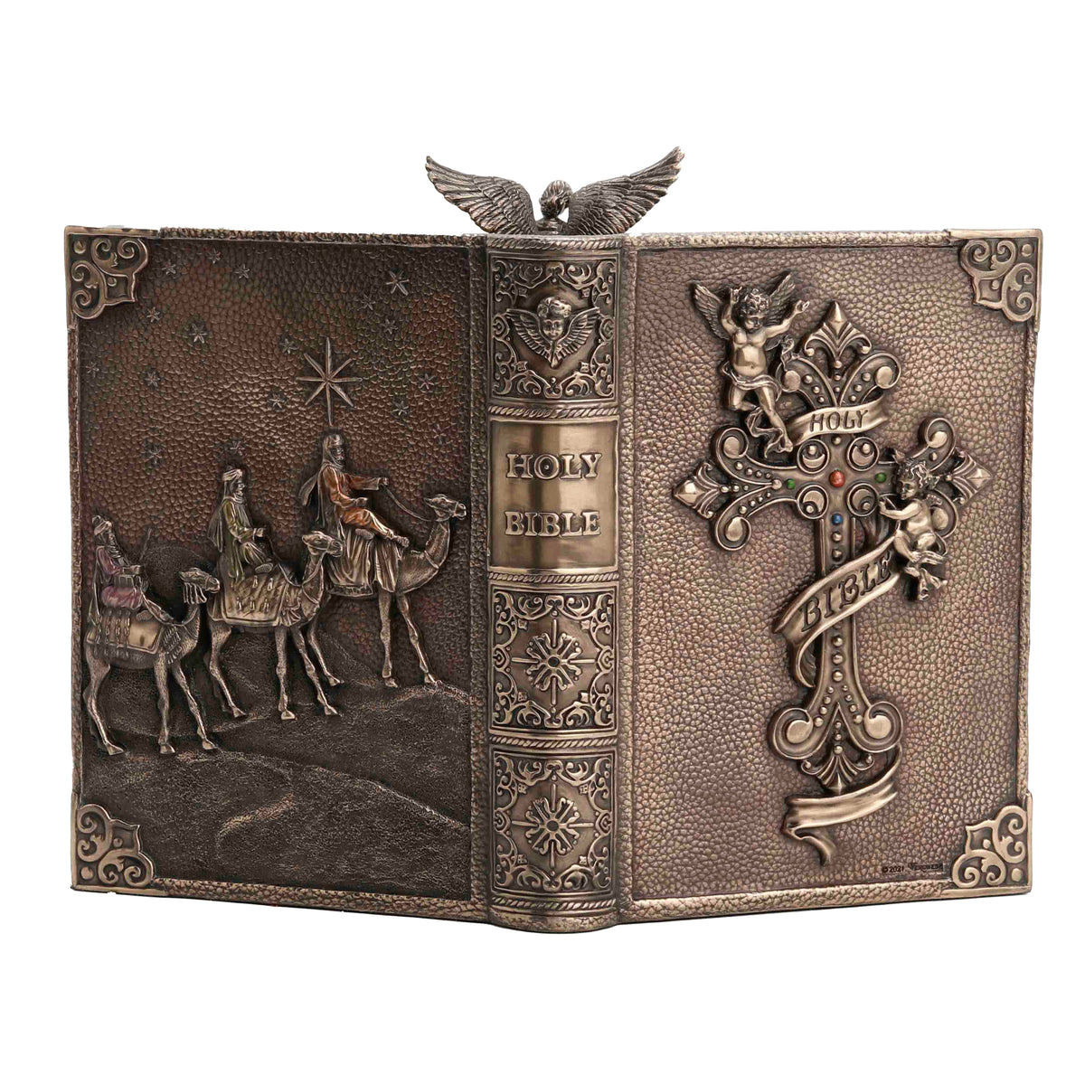 The Nativity on a Bible Base – Bronze-Finish Statue – 29.5 cm – view 3