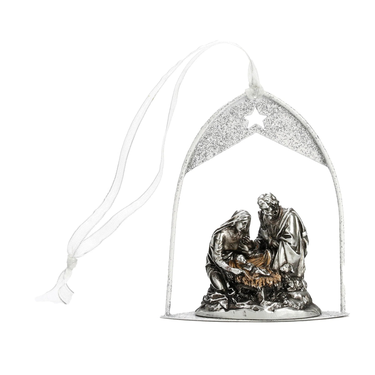 The Nativity in a Decorative Arch – Bronze-Finish Resin Statue – 9 cm – view 1