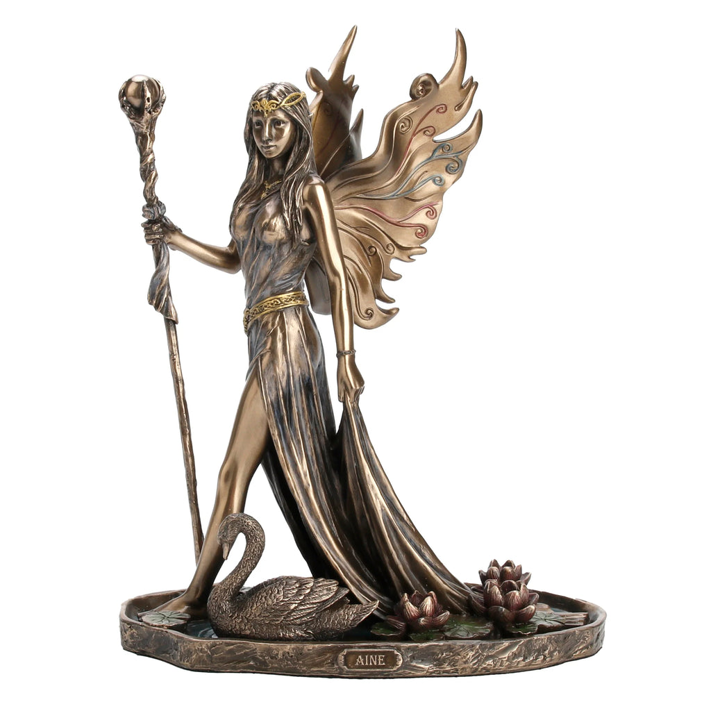 Aine — Fairy with a Swan — Bronze Finish Statue, 23 cm – view 1