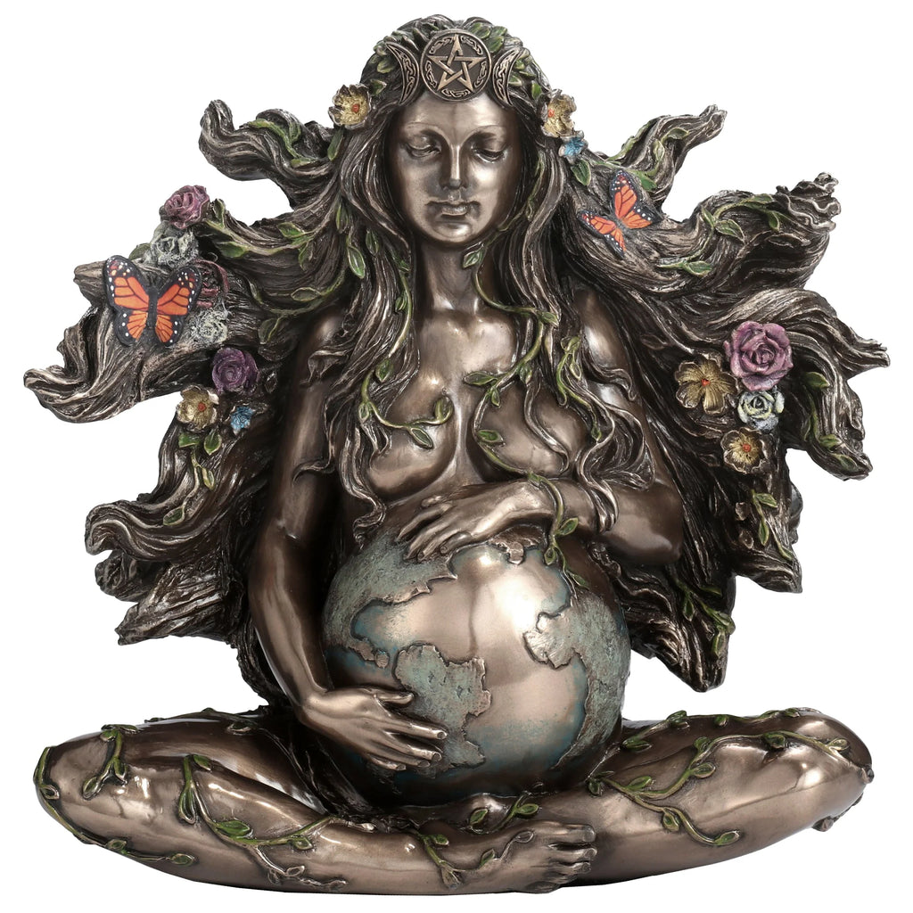 Gaia — Pregnant Mother Earth with Butterflies — Bronze-Finish Statue, 17.5 cm – view 1