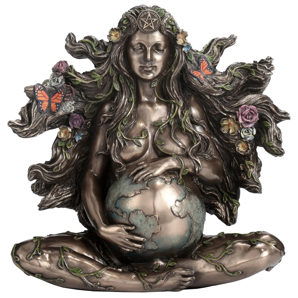 Gaia — Pregnant Mother Earth with Butterflies — Bronze-Finish Statue, 17.5 cm – view 1