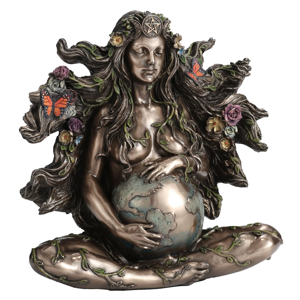 Gaia — Pregnant Mother Earth with Butterflies — Bronze-Finish Statue, 17.5 cm – view 2