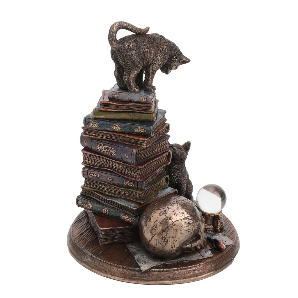 Magical Cats on Books — Bronze-Finish Statue – 18.5 cm – view 2
