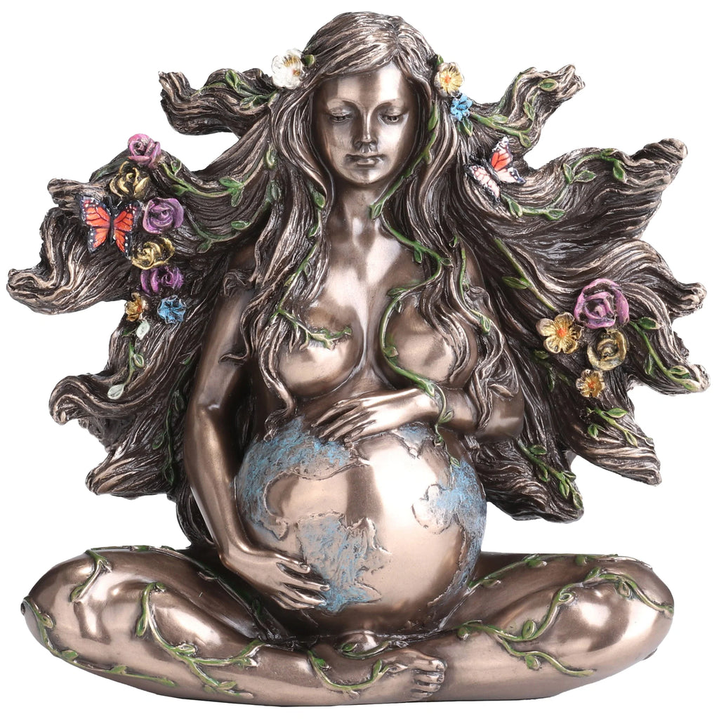 Gaia — Pregnant Mother Earth with Butterflies — Bronze Finish Statue, 12.5 cm – view 1
