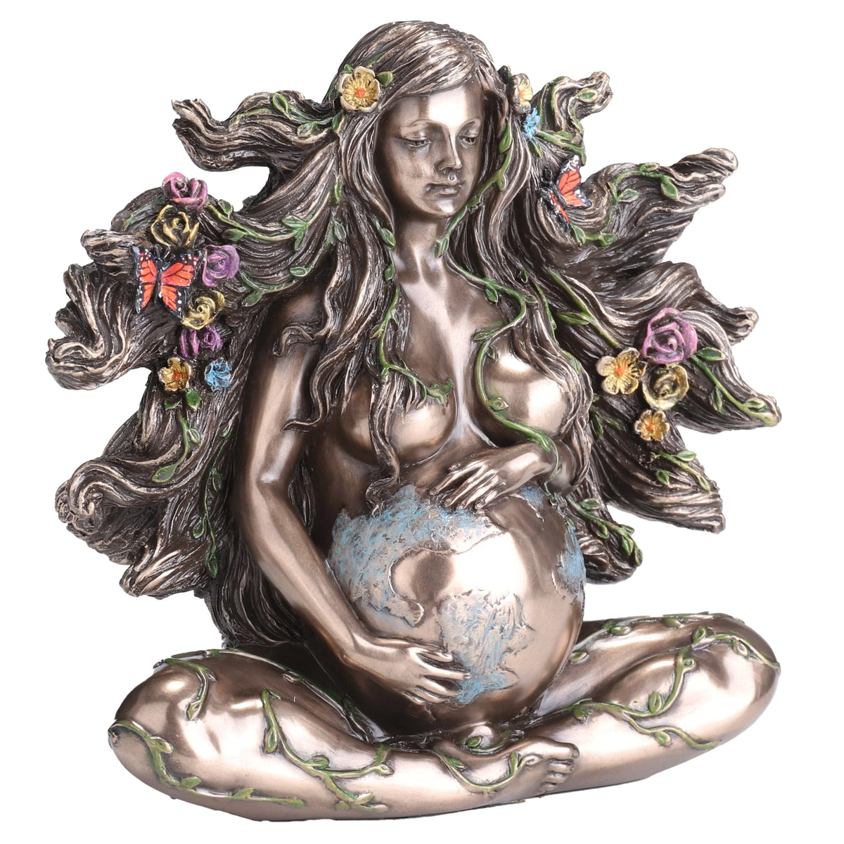 Gaia — Pregnant Mother Earth with Butterflies — Bronze Finish Statue, 12.5 cm – view 2